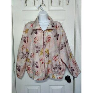 EVR‎ Vintage 80s Silk Bubblegum Pink Bomber Jacket Butterflies Roses Violins M